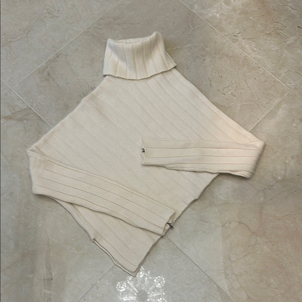 Alice + Olivia ivory Cowl Neck Sweater with Oversized Fit and Ribbed Texture